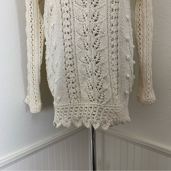 Vtg Chaus Longline Cable Knit Hobnail Sweater Womens M Ramie Cotton Cottage - Picture 15 of 17